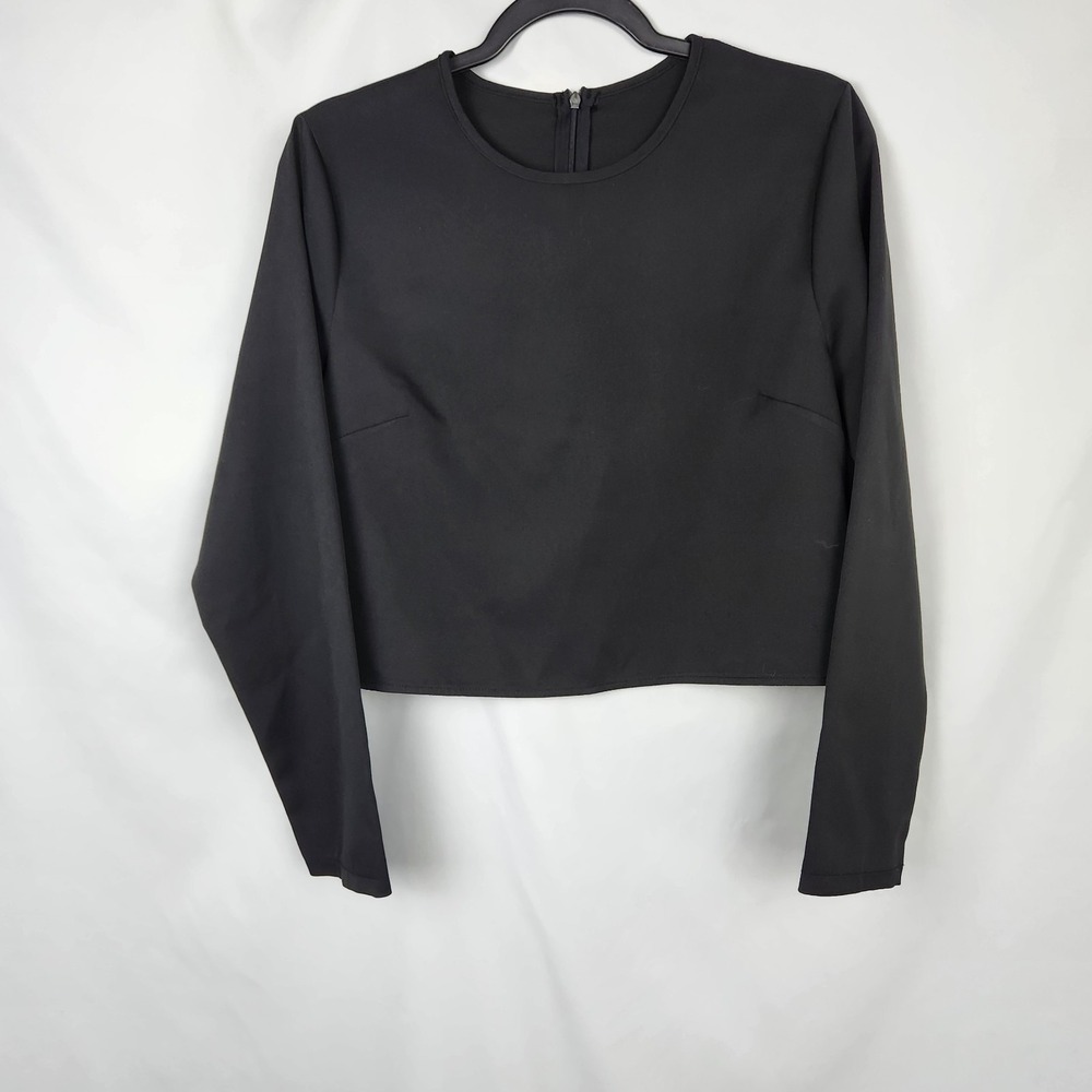 Womens Black Long Sleeve Business Crop Blouse Zip‎ Back Large No Brand Tag